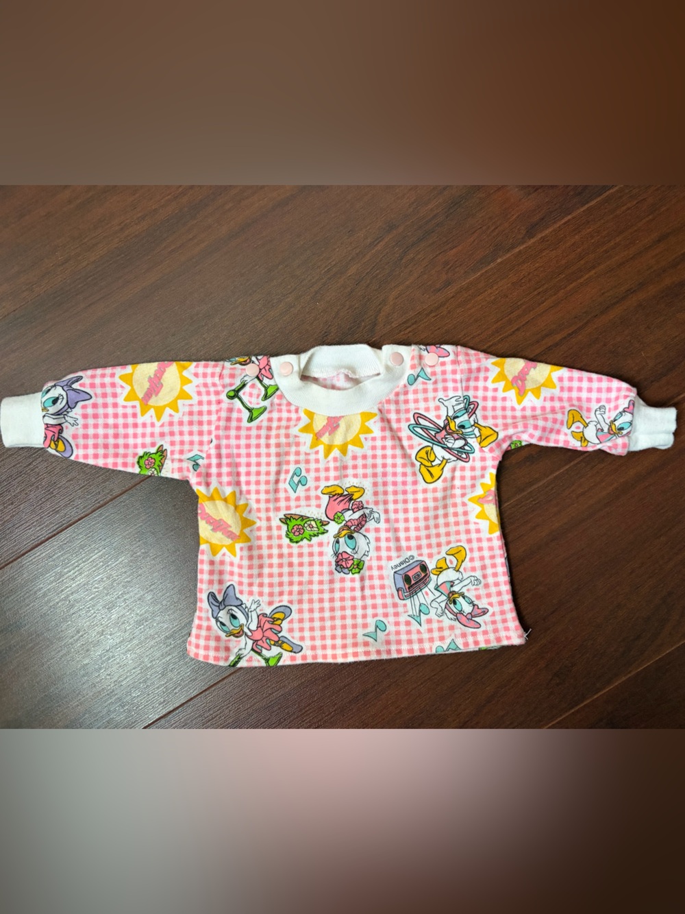 Vintage 80s Pink Gingham Disney Daisy Duck Baby Top